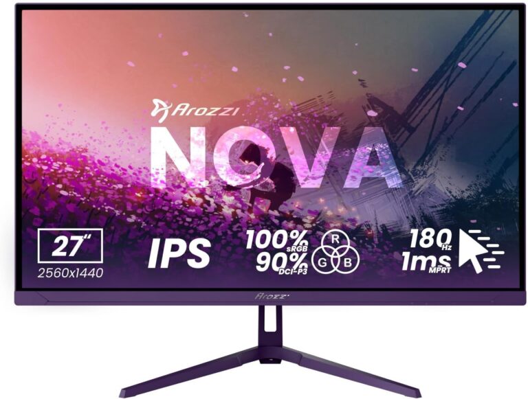 Arozzi Nova 27″ Monitor Gaming IPS QHD 2560×1440, 180 Hz, 1 ms, F